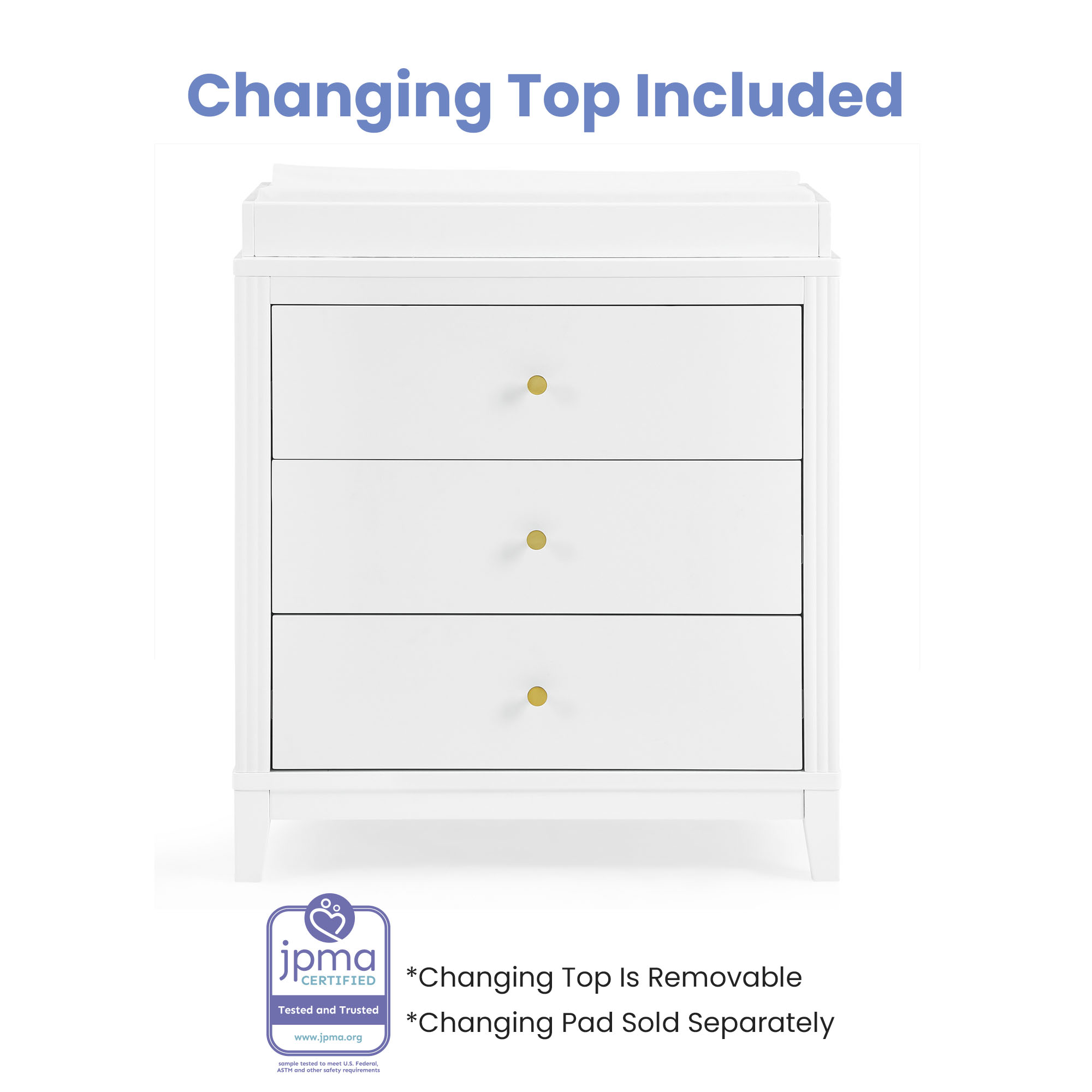 Eloise 3 Drawer Dresser with Changing Top and Interlocking